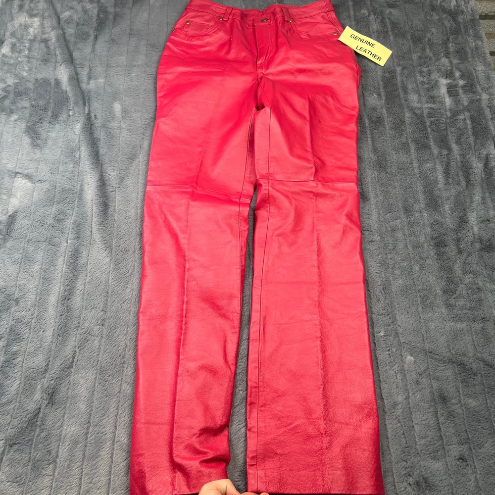 Metrostyle Red Genuine Leather Pants Womens 8T High Rise Straight Leg Trousers